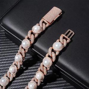CONCEPTION 925 Sterling Silver 15mm Moissanite Pearl Cuban Necklace for Unisex Hiphop Jewelry <b>Iced</b> <b>Out</b> <b>Chain</b> Necklace Gift - Product Image 2