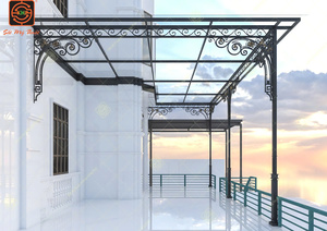 European Iron <b>Canopy</b> With Glass <b>Roof</b> For Villa Entryway Waterproof Outdoor Decorative Metal Awning - Product Image 4