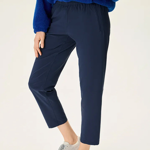 Pantalones de Invierno para Mujer, Color Azul Marino, Tejido, Corte Recto, Cintura Media Elástica, Ajuste Regular, Largos, Formales, de Color Sólido - Product Image 3