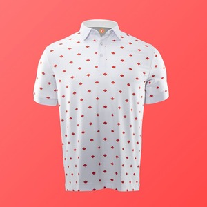 Polo Blanco Personalizado con Estampado Completo para Hombre – Polo de Golf de Manga Corta con Diseño de Hojas Rojas – Ropa Casual Transpirable de Poliéster OEM - Product Image 1
