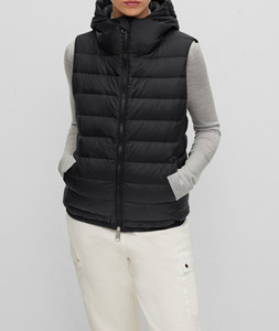 Gilet matelassé à capuche sans manches pour femme, fermeture éclair sur le devant, noir, décontracté, coupe-vent, couleur unie - Product Image 1