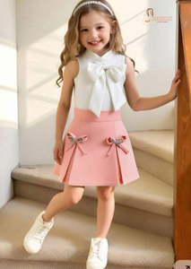 Conjunto de Falda y Top de Punto con Lentejuelas de Mariposa, Estilo Vintage, Manga Corta, para Niñas, Otoño - Product Image 3
