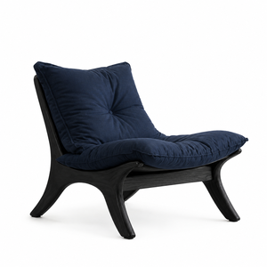 Modern Solid Wood Lounge <b>Chair</b> with Deep Navy Cushion <b>Black</b> Wood Frame for Living Room Hotel Villa Resort Furniture - Product Image 1
