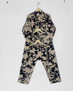 Pyjama 100 % coton biologique 2026, motif bleu, imprimé à la main, ensemble de pyjama pour femmes, prix de gros - Product Image 5