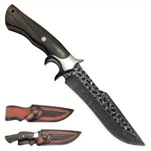 Couteau de camping Bowie artisanal de qualité industrielle avec lame en acier à haute teneur en carbone, manche en bois et étui en cuir - Product Image 1
