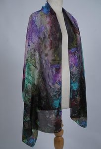 Pañuelo de seda con estampado abstracto multicolor para mujer, ligero, suave, largo, elegante, para uso diario. - Product Image 6