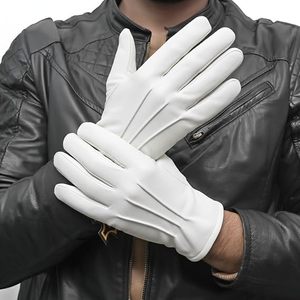 White Leather <b>Gloves</b> Wrist Length Unlined Plain Style Casual Daily Use Four Seasons - Product Image 6