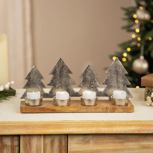Portavelas Navideño Triple para Velas de Té con Diseño de Pinos, Acabado en Níquel - Product Image 3