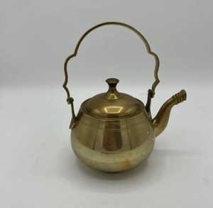 gold Vintage Copper Kettle with Brass Handle Grip Curved Spout Cylindrical Body Domed Lid Traditional Handcrafted Kitchenware - Product Image 6