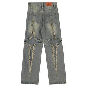 Jeans en denim ample et décontracté pour homme, couleur unie, effet usé, 100% coton, respirant, écologique, hiver/printemps, personnalisé, haute qualité - Product Image 2