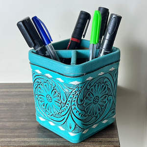 Organisateur de bureau multifonctionnel en cuir véritable fait main, porte-stylos et porte-crayons - Product Image 4