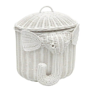 Panier de rangement en forme d'éléphant, tissé en rotin naturel avec couvercle, un panier mignon et adorable pour les enfants. - Product Image 1