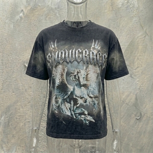Snowgrace <b>Gothic</b> Dragon Print Oversized Men's T-<b>Shirt</b> Short Sleeve O-Neck Jersey Cotton Black - Product Image 5