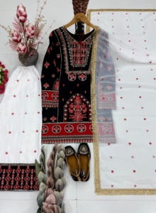 Designer Embroidery And Sequence Work Natural Silk <b>Top</b> With Plazzo Bottom And Dupatta Fully Stitched Ready To Wear Set - Product Image 5