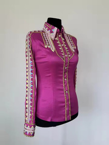 Camisa de lujo de mezclilla con pedrería para espectáculos ecuestres del oeste, para mujer, para competición de equitación y carreras de barriles, ecológica - Product Image 2