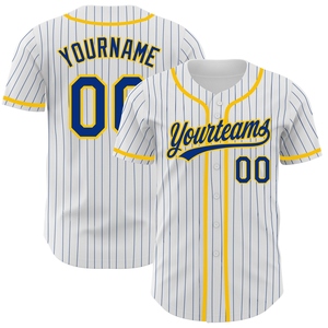 Maillot de baseball authentique OMMIZ INDUSTRY personnalisé blanc à rayures fines jaune royal, le plus vendu en gros - Product Image 1