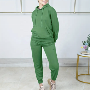 Ensemble sweat-shirt et pantalon de jogging solide décontracté pour femme Pantalon de survêtement à capuche sportif mince pour le printemps/été - Product Image 4