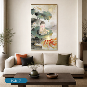 Impression sur tissu de soie Lotus Bouddha de la marque HALO, art aquarelle Poisson Doré, décoration intérieure spirituelle moderne, modèle de cadre personnalisé PCB-7 - Product Image 3
