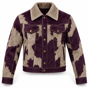 Veste Western Homme Personnalisée en Cuir de Vachette à Poils Couleur Aubergine Violet Taupe, Col Pointu, Manteau de Cowboy Ranch, Vêtement d'extérieur Premium, Vente en Gros OEM - Product Image 1