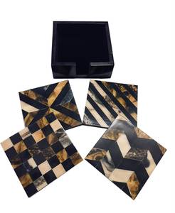 Offre Spéciale : Ensemble de Sous-Verres Carrés et Ronds en Bois et Résine pour Tasses à Thé et Café avec Support, Accessoires Perles, par Fashion Craft India - Product Image 1