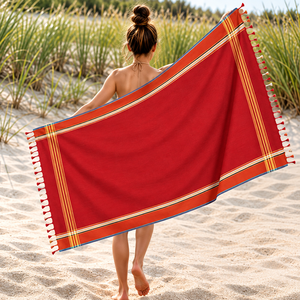 Toalla Kikoy Moderna Personalizada, Diseño a Rayas Ecológico, Super Absorbente, de Secado Rápido, con Borlas, para Playa - Product Image 1