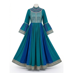 Low Moq Women Traditional Floor Length Cotton Afghan Kuchi Dress Embroidered <b>Blue</b> Green Loose Fit Wedding Wear Afghan Kuchi Dres - Product Image 1