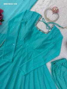 Best Quality Faux Georgette with Mirror Hand work & Full-Sleeve & Full-Flared Anarkali Suit-Pant-Dupatta Set Worldwide Supplier - Product Image 6