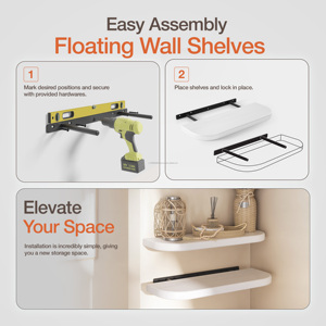 Rak dinding putih 17 inci mengambang, braket logam dengan tempat tersembunyi dekorasi rumah untuk ruang tamu minimalis - Product Image 6