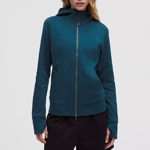 Chaqueta de forro polar con capucha y cremallera completa para mujer, color verde bosque, personalizada, de poliéster tejido, ropa deportiva para gimnasio, yoga, correr, entrenamiento, otoño - Product Image 1