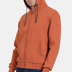Sudadera con Capucha y Cremallera para Hombre, Color Naranja, Corte Regular, Color Sólido, Tejido de Algodón, Estilo Casual para Otoño, Logotipo en la Manga Izquierda - Product Image 3