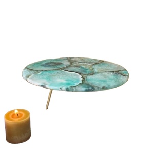 ที่วางเค้กอาเกตสองชั้นหรูหราทันสมัยพร้อมขอบทองเหลืองสีทองที่ใส่ขนมหวานกันน้ำสำหรับวันเกิดงานแต่งงาน - Product Image 2