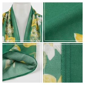 Women's Long Chiffon Floral Scarf Elegant Multi-Functional Spring Fashion Accessory <b>Green</b> Yellow White Print - Product Image 4
