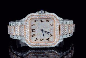 Montre rectangulaire de luxe sertie de diamants, boîtier en or blanc, bracelet en acier inoxydable, cadran à chiffres romains, fermoir déployant, pour femme - Product Image 5