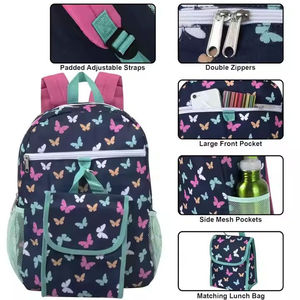 Butterfly Print Girls <b>Backpack</b> With Lunch Bag Softback Zipper Closure Lightweight Polyester School Use Cute Cartoon Pattern - Product Image 4