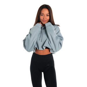 Solid Color Stylish Long Sleeve <b>Crop</b> <b>Top</b> Women Hoodie Hot Sale by Season Breathable Drawstring <b>Crop</b> <b>Top</b> Women's Hoodies - Product Image 1