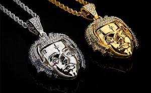 Collar con Colgante de Cara de Hip Hop de Moda, Chapado en Oro de Latón con Zirconia Iced Out, Joyería de Cadena Estilo Rapper para Regalo de Fiesta - Product Image 1