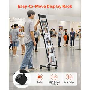 Narrow 6-Tier Metal Brochure <b>Display</b> Rack Floor-<b>Standing</b> Magazine Rack Wheels for <b>Shop</b> Exhibitions Office Movable Newspaper - Product Image 4