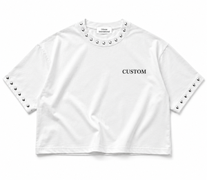 เสื้อยืดครอปท็อปสีขาวแบบมีหมุดตกแต่ง หนัก 300GSM ผ้าฝ้าย 100% ทรงโอเวอร์ไซส์ สไตล์วินเทจ สำหรับฤดูร้อน ยูนิเซ็กส์ แฟชั่นสตรีทแวร์สุดเทรนดี้ - Product Image 3