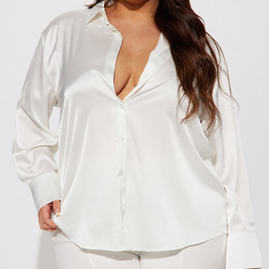 Camisa de Satén Blanca Personalizada 2026 para Mujer, Estilo Sirena, Manga Larga, Cuello Camisero, Blusa de Oficina para Uso Casual, Camisas Lisas - Product Image 3
