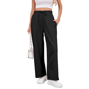 Pantalon de jogging évasé athlétique respirant pour femme, taille haute, coupe ample, avec cordon de serrage et poches - Product Image 1