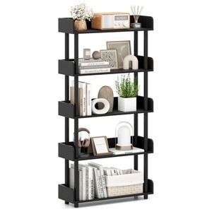 <b>Black</b> 5-Tier Open <b>Bookcase</b> with Elevated Legs Anti-Tipping Display Rack for Home or Office Use - Product Image 1