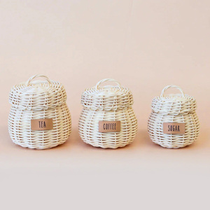 Juguete de mimbre tejido para galletas, accesorio de cocina de juguete de ratán natural, tarro de galletas de juguete para juego de rol infantil - Product Image 2