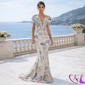 Vestido de Noche de Lujo Hecho a Mano Estilo Sirena con Bordado, Lentejuelas, Corsé de Encaje, Escote Corazón, Largo hasta el Suelo y Sujetador Incorporado |   Fiesta - Product Image 5