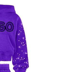 Survêtement à capuche pour filles, imprimé pailleté violet, manches longues, coupe ample, décontracté, fermeture éclair sur le devant, design logo, vêtements d'automne - Product Image 3
