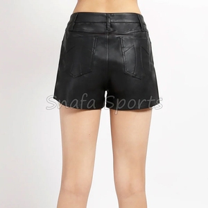 Shorts en cuir non tissé tendance pour femme, longueur genou, taille mi-haute, respirant, séchage rapide, fermeture éclair, poches, tenue décontractée - Product Image 2