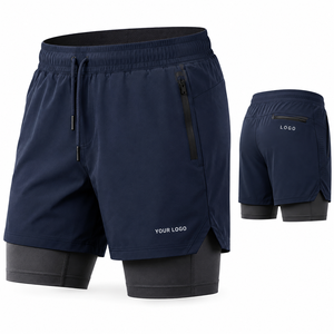 Men's Double-<b>Layer</b> 2-In-1 Training Shorts With Elastic Waistband And Zipper Pocket Quick Dry Sporty Design - Product Image 1