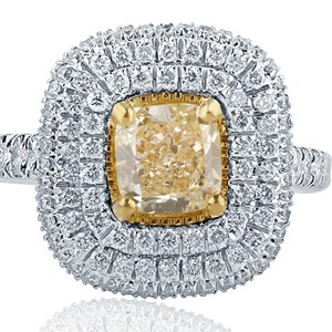 New Collection <b>Cushion</b> Cut Fancy Yellow Lab Created Diamond Double Halo Set <b>Ring</b> in 14K White Gold, <b>Wedding</b> <b>Ring</b> for Sale - Product Image 4