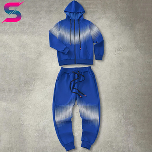 Unisex Blue Hooded Tracksuit Full Sleeve Gradient Print Sporty Casual Wear Autumn Season Polyester Material Regular Fit - Product Image 3