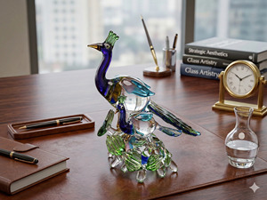 Escultura Artesanal de Cristal con Forma de Pavo Real, Hecha a Mano en India, para Decoración del Hogar u Oficina, Proveniente de Rajasthan - Regalo Significativo para Seres Queridos - Product Image 2