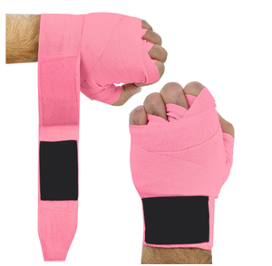 Pink Cotton Boxing <b>Hand</b> Wraps Elastic Unisex Solid Color All Seasons Protective Sports Bandages 3ft Length 2in Width - Product Image 1